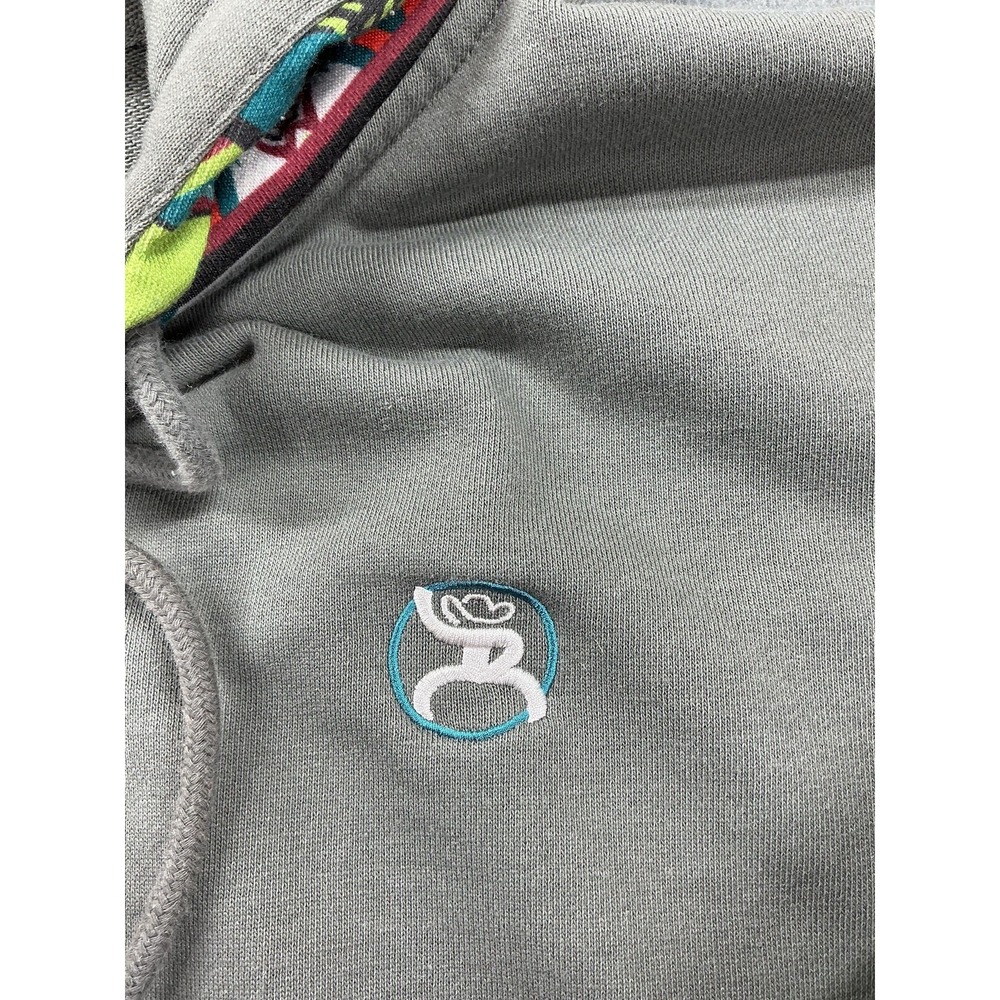 Hooey Hoodie Mens Medium Gray Aztec Sleeves Western Pullover Kangaroo Pocket - Picture 3 of 11